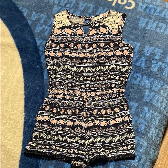 Joey Blue and White Jumpsuit with Elastic Waist - Picture 1 of 4